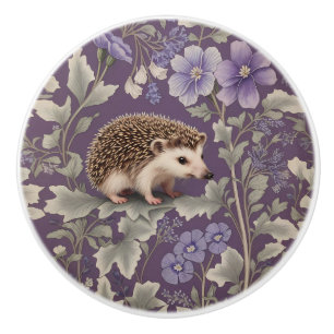 Hedgehog Purple William Morris Inspired Floral Ceramic Knob