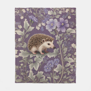 Hedgehog Purple William Morris Inspired Floral Fleece Blanket