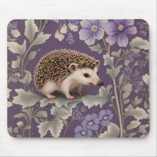 Hedgehog Purple William Morris Inspired Floral Mouse Pad
