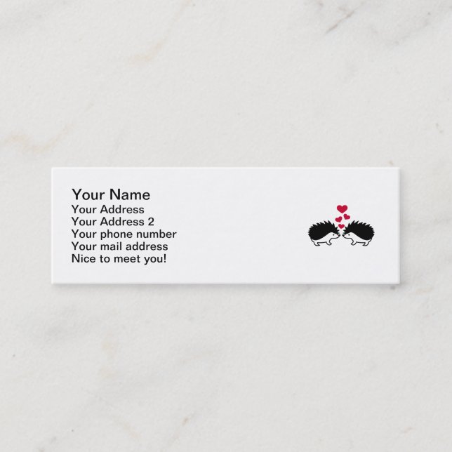 Hedgehog red hearts love mini business card (Front)