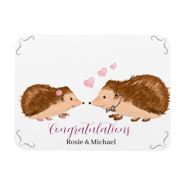 Hedgehog romantic wedding or engagement magnet (Horizontal)