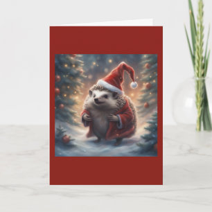 Hedgehog Santa at the Christmas Tree lot Card