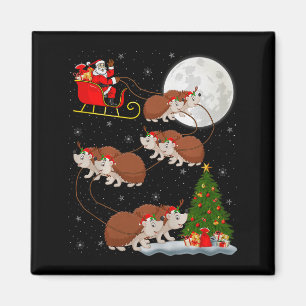 Hedgehog Santa Sleigh Flying Funny Magical Christm Magnet