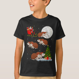 Hedgehog Santa Sleigh Flying Funny Magical Christm T-Shirt