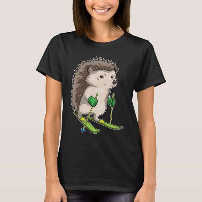 Hedgehog Skier Ski Winter sports T-Shirt (Front)