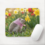 Hedgehog Smelling a Yellow Daffodil Mouse Pad<br><div class="desc">A hedgehog wearing a pink scarf sniffs a spring daffodil, capturing the scene's natural beauty with a touch of charm</div>