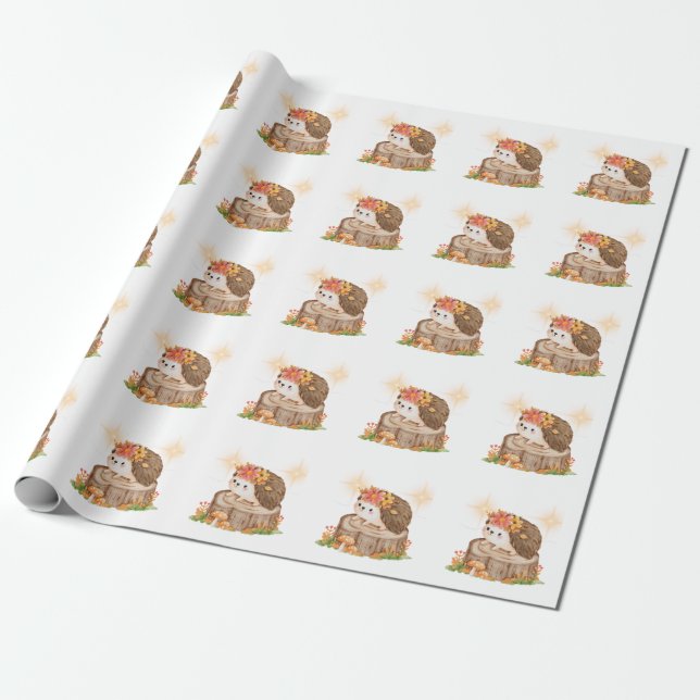 Hedgehog spring wrapping paper (Unrolled)
