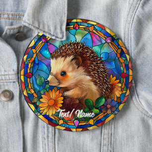 Hedgehog Stain Glass Design 6 Cm Round Badge