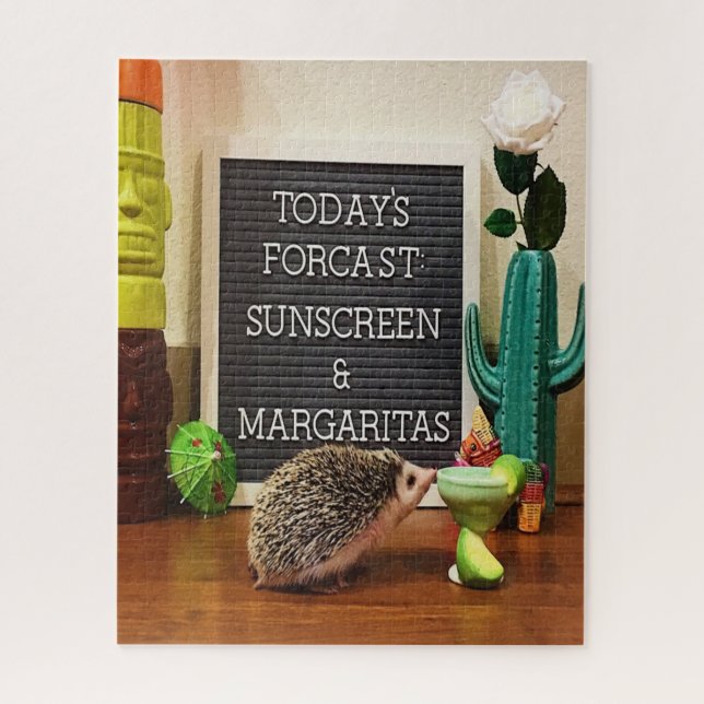 Hedgehog Sunscreen and Margaritas Jigsaw Puzzle (Vertical)