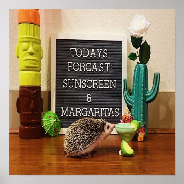 Hedgehog Sunscreen and Margaritas Poster (Front)