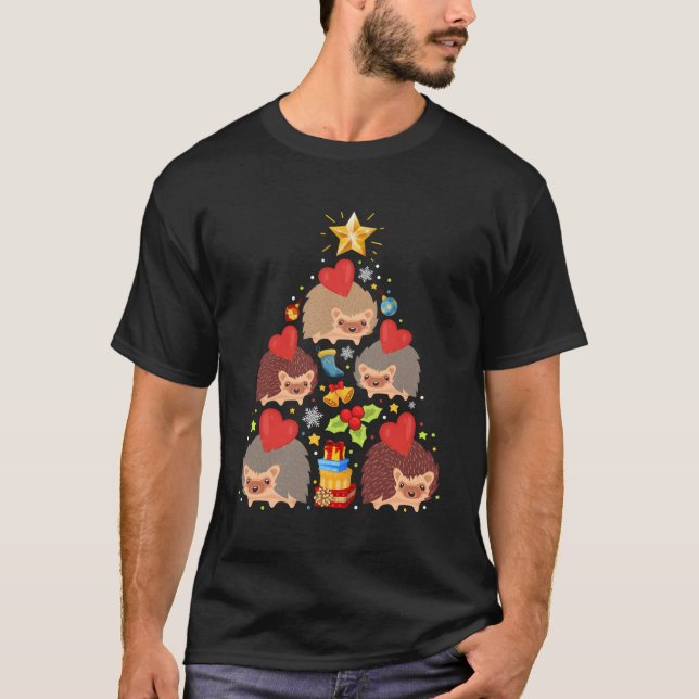 Hedgehog Tree Lights Funny Hedgehog Xmas Gift For  T-Shirt (Front)