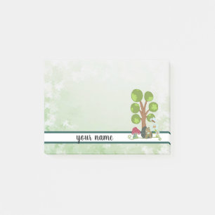 hedgehog under tree post-it notes