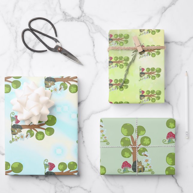 hedgehog under tree wrapping paper sheet (Front)