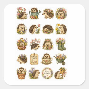 Hedgehog vintage Floral in Teacup  Square Sticker