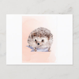 Hedgehog watercolor painting postcard