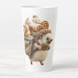 Hedgehog Wearing a Backpack Filled with Pastries Latte Mug