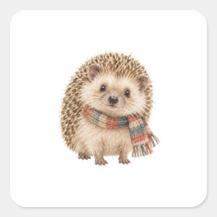 Hedgehog Wearing a Tiny Scarf Square Sticker