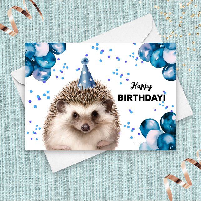 Hedgehog with Balloons and Party Hat Birthday  Card (Creator Uploaded)