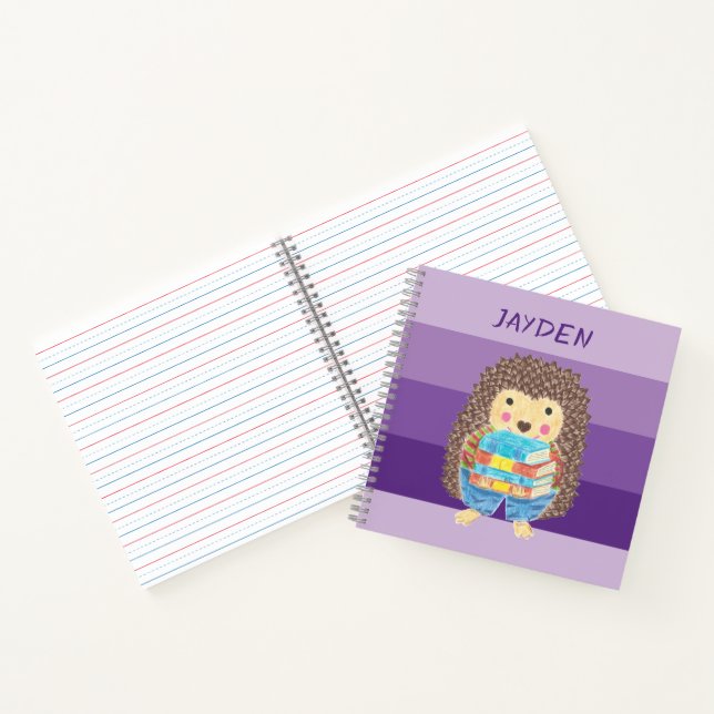Hedgehog with books kid purple notebook (Inside)