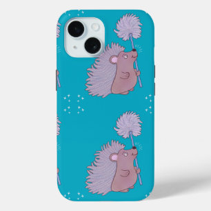 Hedgehog with Dandelion Cute Folk Art Nature iPhone 15 Case
