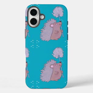 Hedgehog with Dandelion Cute Folk Art Nature iPhone 16 Plus Case
