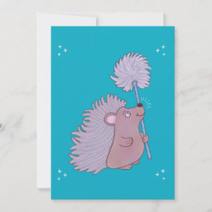 Hedgehog with Dandelion Cute Folk Art Nature Invitation