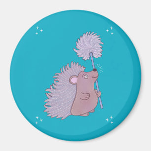 Hedgehog with Dandelion Cute Folk Art Nature Magnet