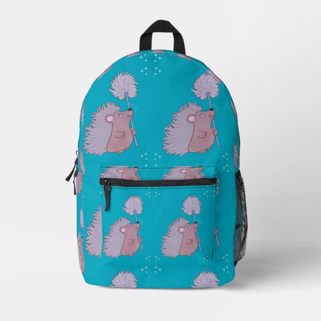Hedgehog with Dandelion | Cute Folk Art Nature Printed Backpack (Front)