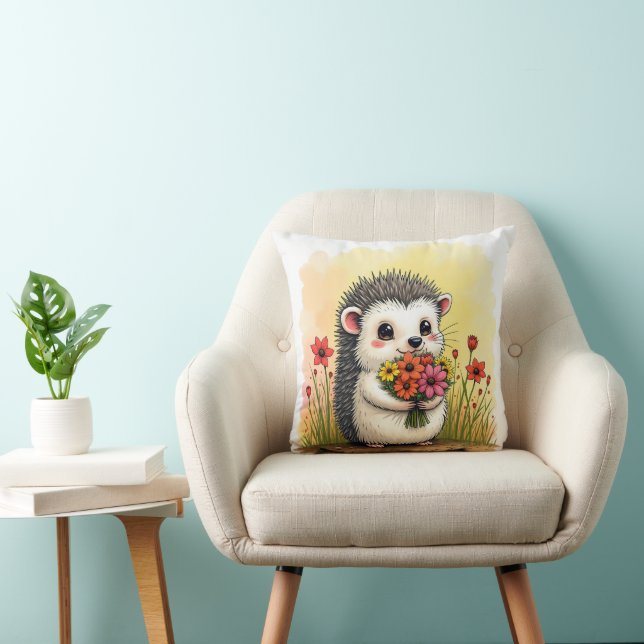 Hedgehog With Flower Bouquet Cushion (Chair)