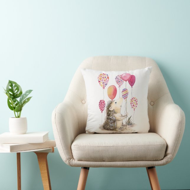 Hedgehog with pink balloons  cushion (Chair)