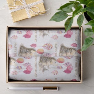 Hedgehog with pink balloons Happy Birthday Tissue Paper