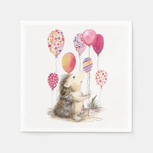 Hedgehog with pink balloons napkin