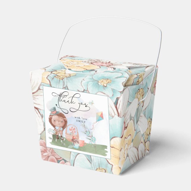 Hedgehog Woodland Boy Baby Shower Picnic Thank You Favour Box (Front Side)