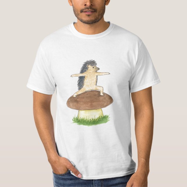 Hedgehog Yoga Warrior 2 pose T-Shirt (Front)