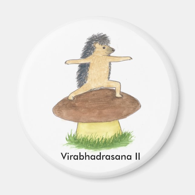 Hedgehog Yoga, Warrior II (with Text) Magnet (Front)