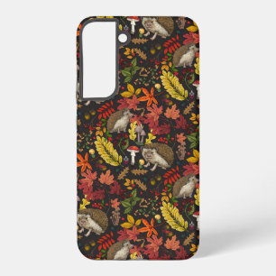 Hedgehogs and autumn forest flora on black samsung galaxy case