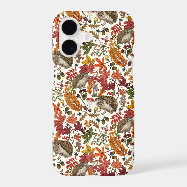 Hedgehogs and autumn forest flora on ivory (Back)