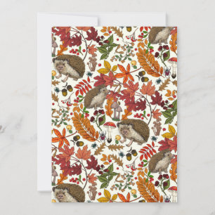Hedgehogs and autumn forest flora on ivory