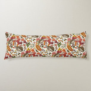 Hedgehogs and autumn forest flora on ivory body cushion