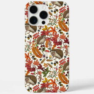 Hedgehogs and autumn forest flora on ivory iPhone 16 pro max case