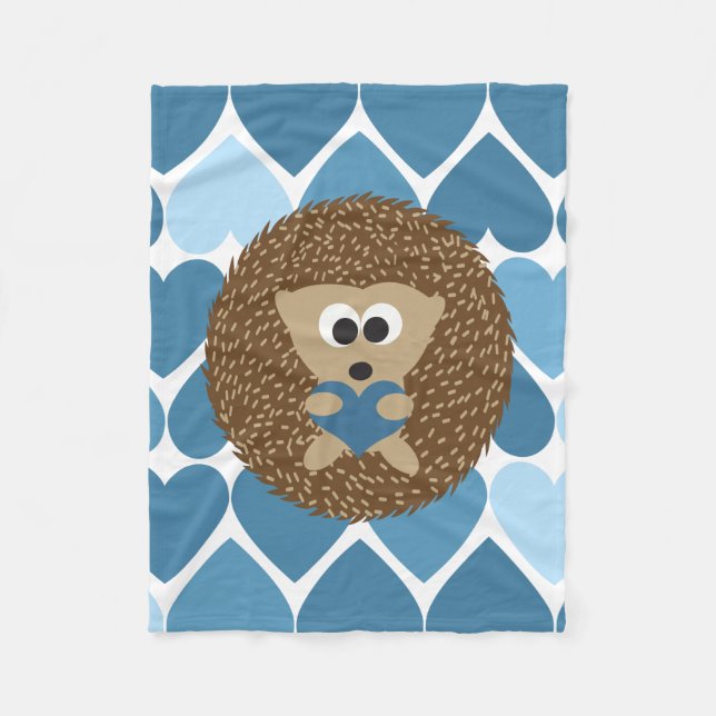 Hedgehogs and Blue Hearts Fleece Blanket (Front)