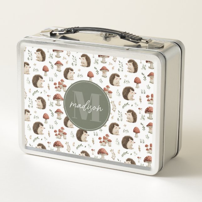 Hedgehogs and Mushrooms Metal Lunchbox (Back)