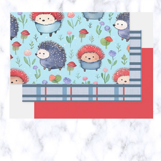 Hedgehogs and Plaid Wrapping Paper Sheet (Creator Uploaded)