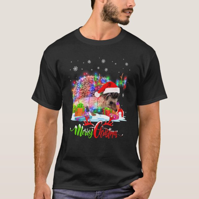 Hedgehogs Animal Merry Christmas Party Family Matc T-Shirt (Front)