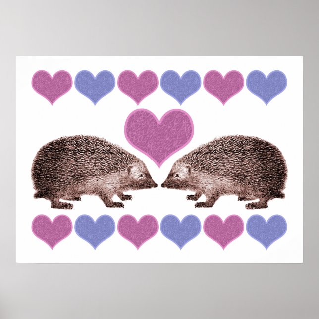 Hedgehogs in Love Folk Art Style Hearts Poster (Front)