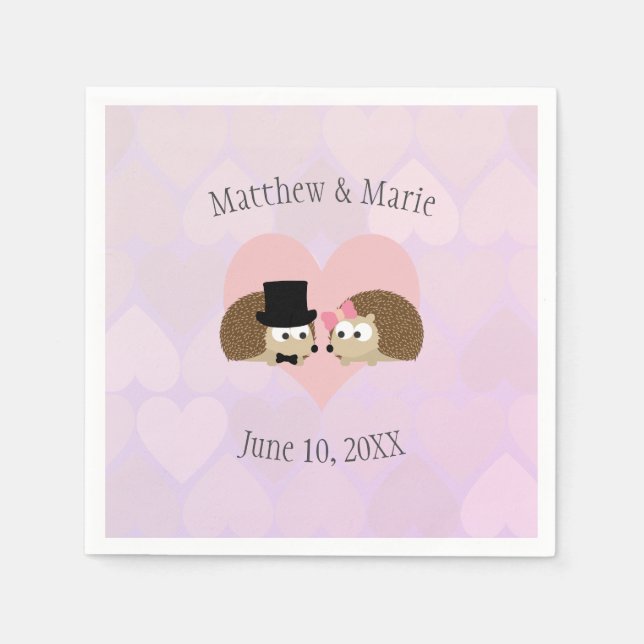 Hedgehogs in Love Hedgehog Wedding Napkin (Front)