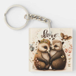  hedgehogs in love    key ring