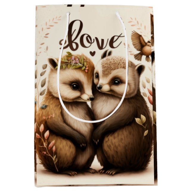  hedgehogs in love medium gift bag (Front)
