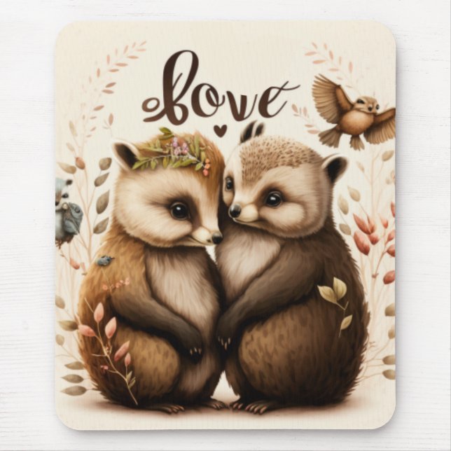  hedgehogs in love mouse pad (Front)