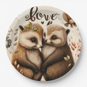 hedgehogs in love paper plate